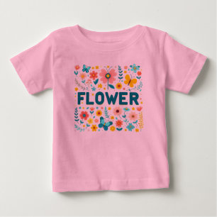 Flicka-shirt med Cute Brev och Flowers T Shirt