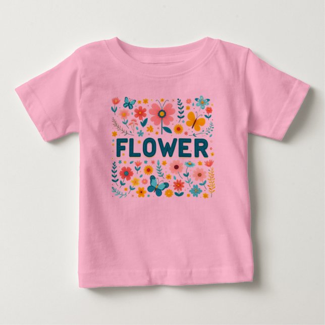 Flicka-shirt med Cute Brev och Flowers T Shirt (Framsida)