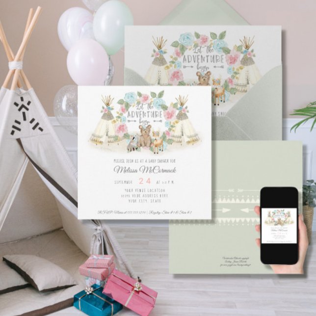 Flicka Shower Äventyr påbörjar Hjorten för bladet Inbjudningar (Skapare uppladdad)