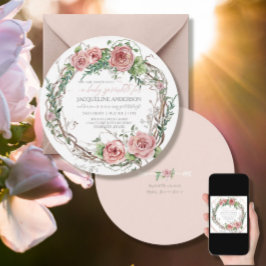 Flicka Shower BOHO Watercolor Flower Wandeans Inbjudningar