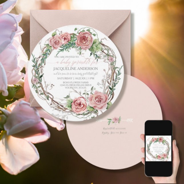 Flicka Shower BOHO Watercolor Flower Wandeans Inbjudningar (Skapare uppladdad)