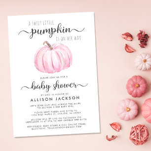 Flicka Shower by Mail Pumpkin Rosa Watercolor Inbjudningar