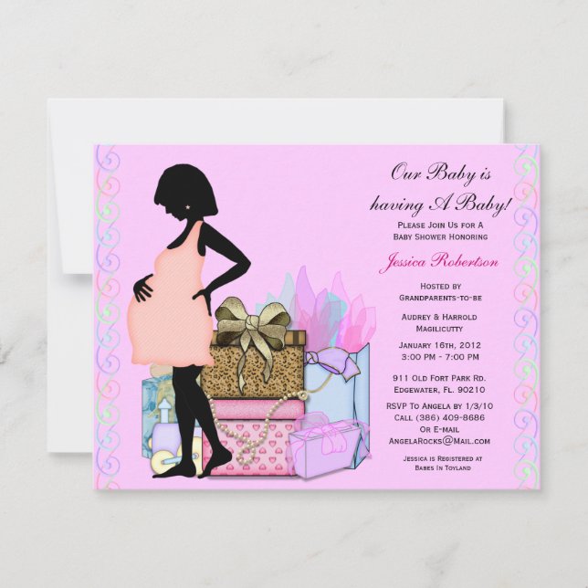 Flicka Shower, Cute Rosa Inbjudningar (Framsida)