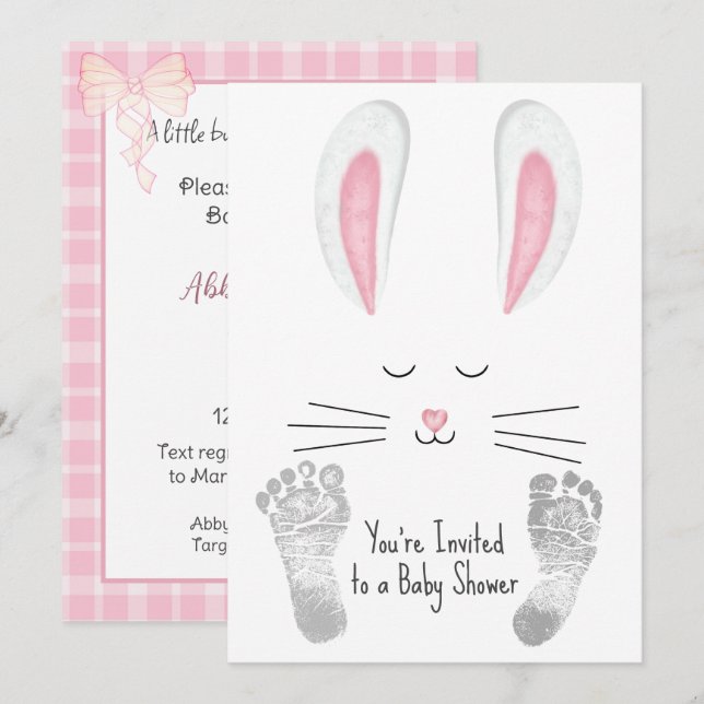 Flicka Shower med Cute Bunny Inbjudningar (Fram/baksida)