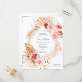 Flicka Shower Modern Boho Pampas-gräs blommigt Inbjudan Vykort