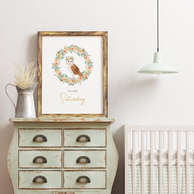 Flicka Shower Namn Uggla Woodland Nursery Poster (Skapare uppladdad)