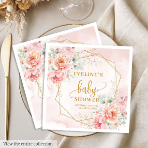 Flicka Shower pastel rosa guld glitter Pappersservett