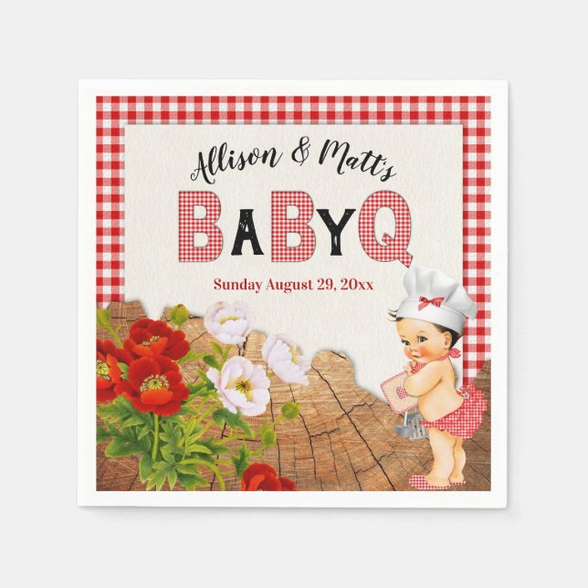 Flicka Shower Red Gingham Baby Q Barbeque Pappersservett (Framsidan)