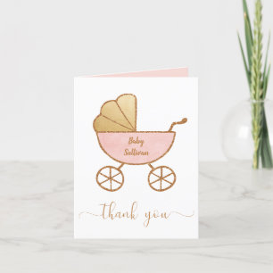 Flicka Shower Retro Carriage Rosa Guld Tack Kort