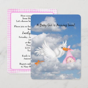 Flicka Shower Stork Delivery Inbjudningar