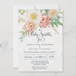 Flicka Shower Watercolor  i vit Blommigt Inbjudningar
