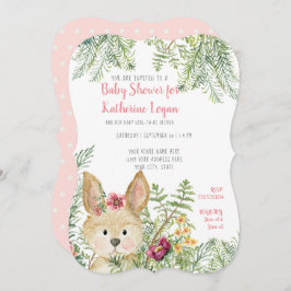 Flicka Shower Woodland Animal Rabbit Blommigt Art Inbjudningar