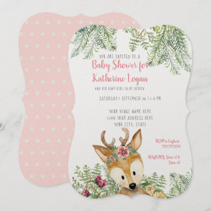 Flicka Shower Woodland Animals Boho Hjort Blommigt Inbjudningar