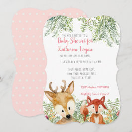 Flicka Shower Woodland Animals Boho Hjort n Fox Inbjudningar
