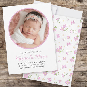 Flicka Simple Newborn Photo Script Blommigt Rosa