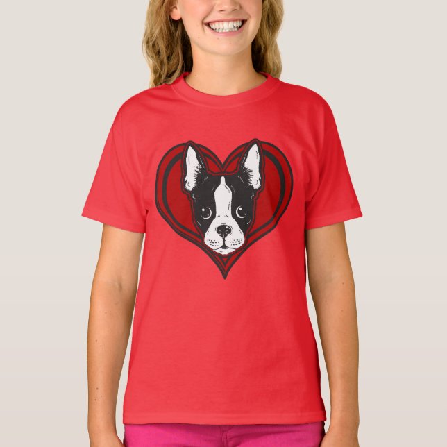 Flicka skjorta för hjärta för Boston Terrier T-shirt (Framsida)