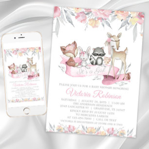 Flicka Skogs Djur Baby Shower Inbjudningar