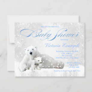 Flicka snöflinga vinter björn baby shower inbjudni inbjudningar
