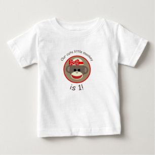 Flicka Sock monkey första födelsedagskjorta röd Tee