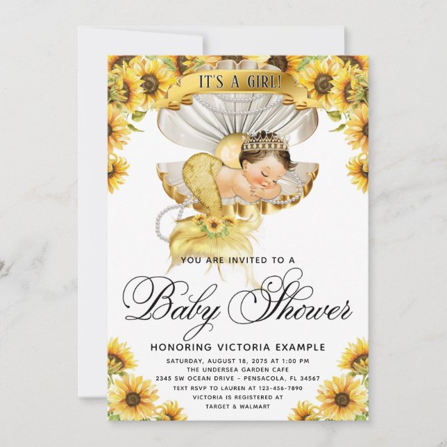 Flicka solros baby shower inbjudan (Framsida)