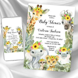 Flicka Solros Safari Baby Shower Inbjudningar