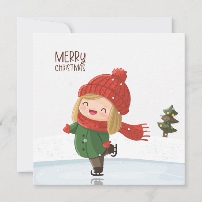Flicka som åker isskridsko till jul julkort (Framsida)