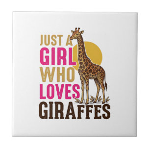 Flicka som älskar giraffer Vintage Giraff T-shirt  Kakelplatta
