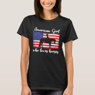 Flicka som älskar hästar Stolt amerikansk Usa-flag T Shirt