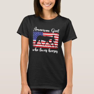 Flicka som älskar hästar Stolt amerikansk USA-flag T Shirt