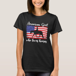 Flicka som älskar hästar Stolt amerikansk USA-flag T Shirt
