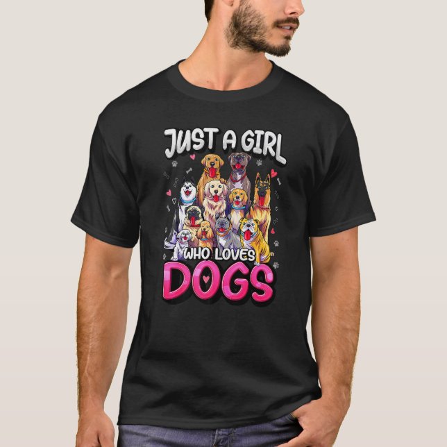 Flicka som älskar hundar Pug Schäferhund Beagle Ma T Shirt (Framsida)