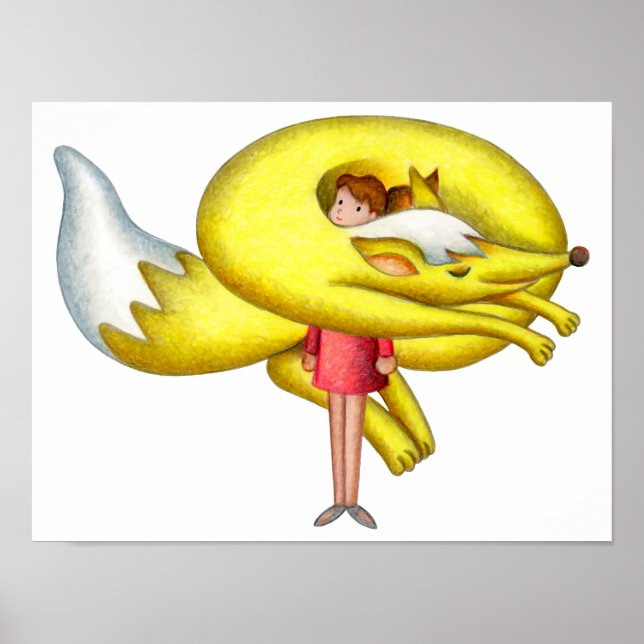 Flicka som bär en rävtryckt halsduk. poster (Framsidan)