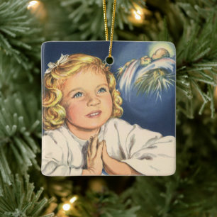 Flicka som ber till Jesus Kristus, Bön före sänggå Julgransprydnad Keramik