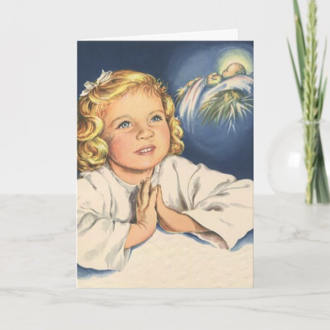Flicka som ber till Jesus Kristus, Bön före sänggå Kort (Framsida)
