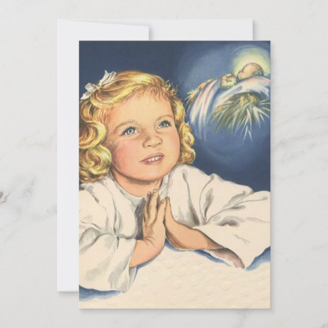 Flicka som ber till Jesus Kristus, sängbön Inbjudningar (Framsida)