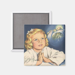 Flicka som ber till Jesus Kristus, sängbön Magnet