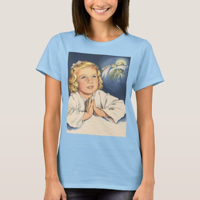 Flicka som ber till Jesus Kristus, sängbön T Shirt (Framsida)