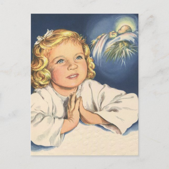 Flicka som ber till Jesus Kristus, sängbön Vykort (Framsida)