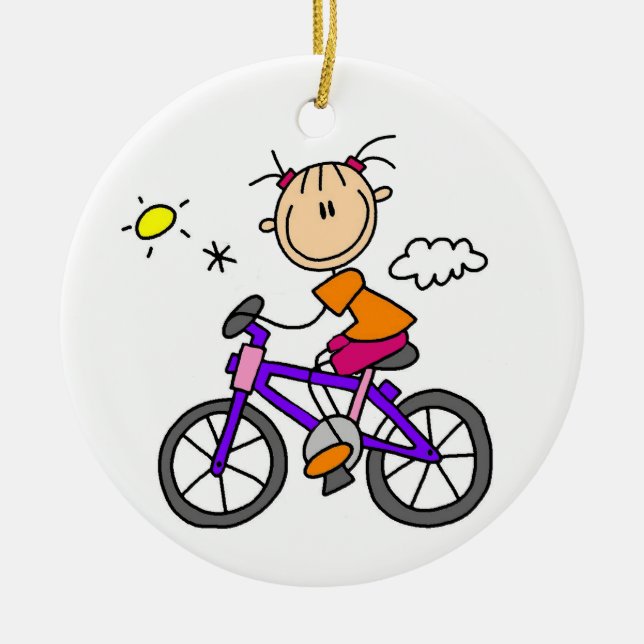 Flicka som cyklar julgransprydnad keramik (Framsidan)