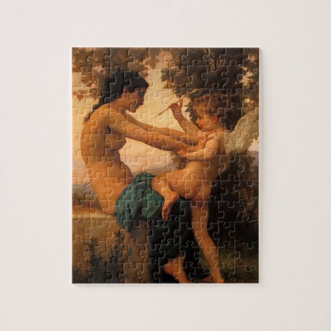 Flicka som försvarar sig mot Cupido av Bouguereau Pussel (Vertikal)