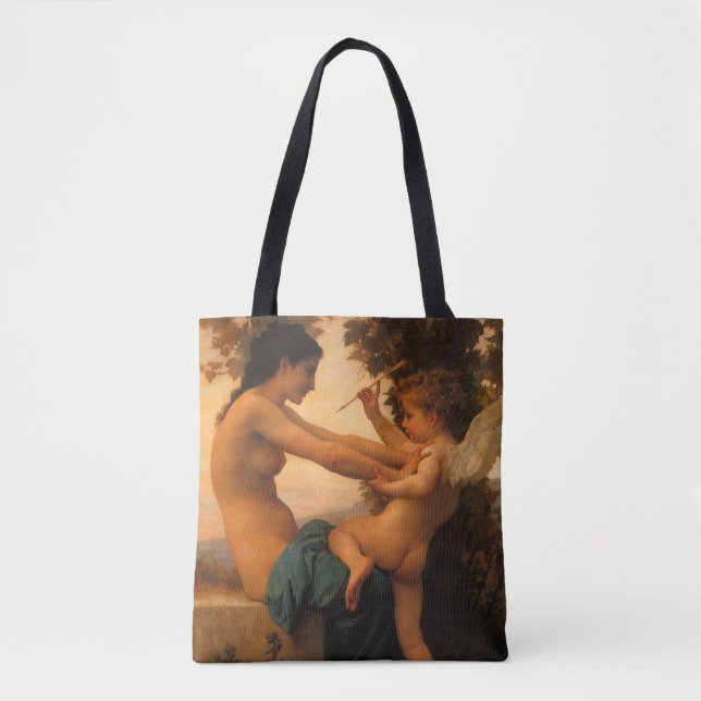 Flicka som försvarar sig mot Cupido av Bouguereau Tygkasse (Framsida)