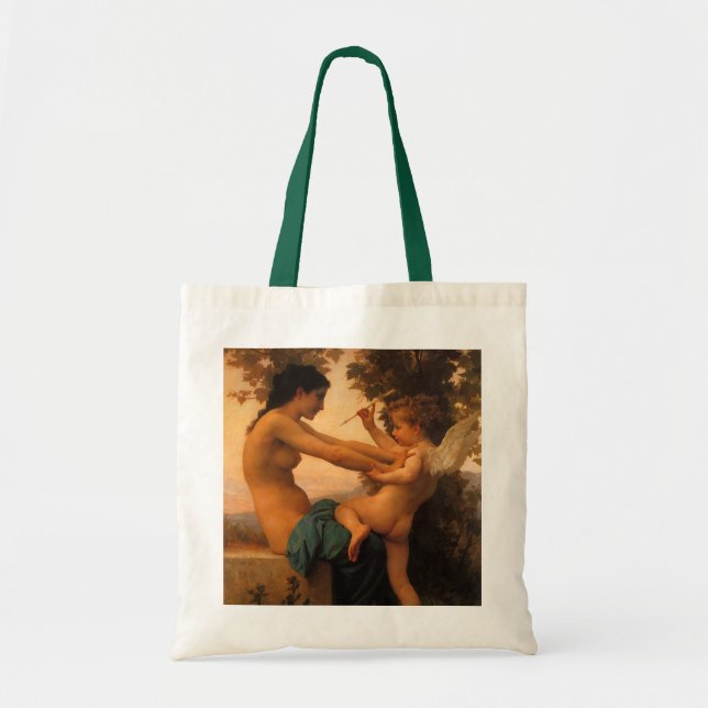 Flicka som försvarar sig mot Cupido av Bouguereau Tygkasse (Framsidan)