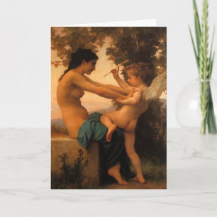 Flicka som försvarar sig mot Kupido av Bouguereau Kort