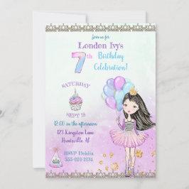 Flicka som fyller 7 år Prinsess Cupcake Ballonger Inbjudningar