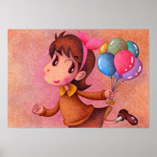 Flicka som håller en ballong. poster