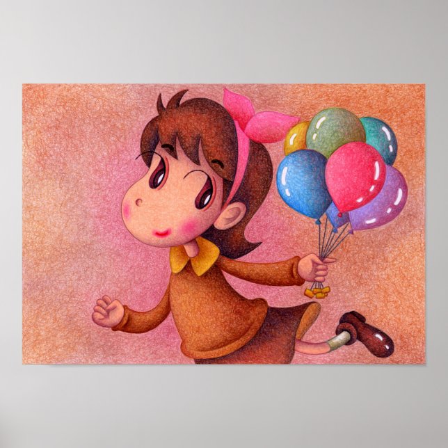 Flicka som håller en ballong. poster (Framsidan)
