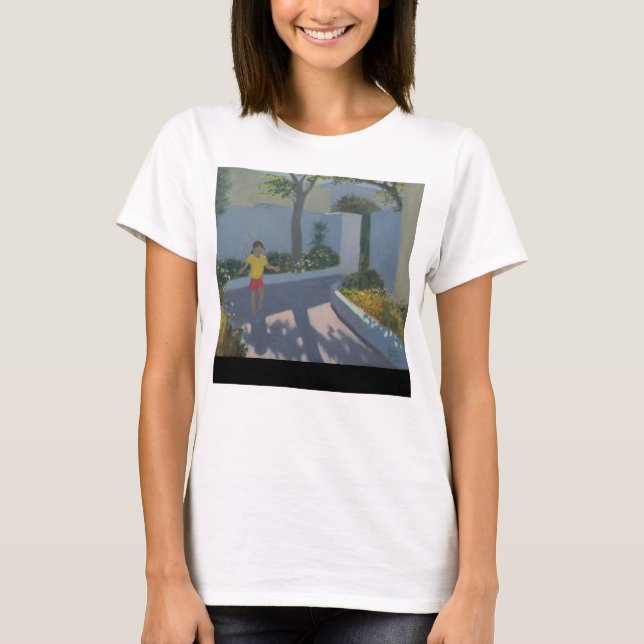 Flicka som hoppar over Santorini 2002 Tee (Framsida)