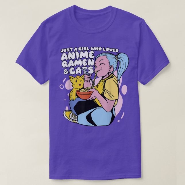 Flicka som Kärlek Anime Ramen & Cats - Cute Kawaii T Shirt (Design framsida)