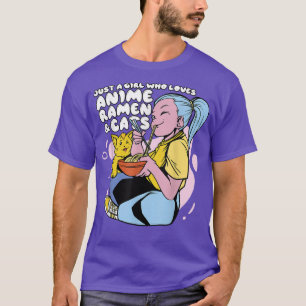 Flicka som Kärlek Anime Ramen & Cats - Cute Kawaii T Shirt