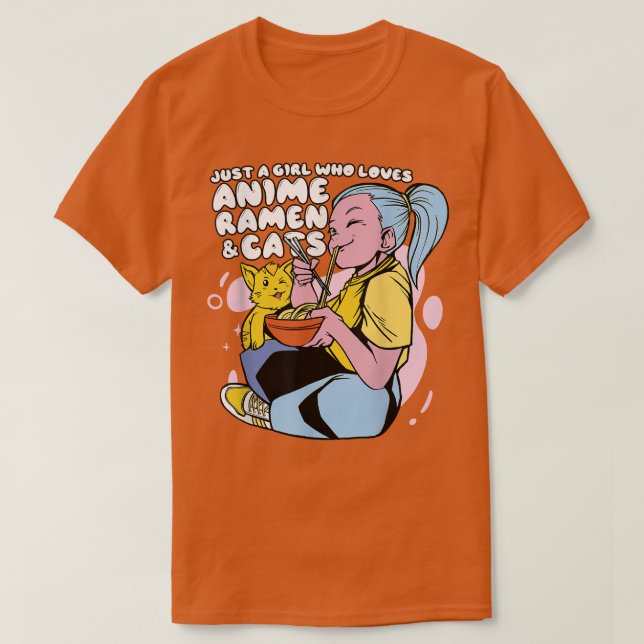 Flicka som Kärlek Anime Ramen & Cats - Cute Kawaii T Shirt (Design framsida)